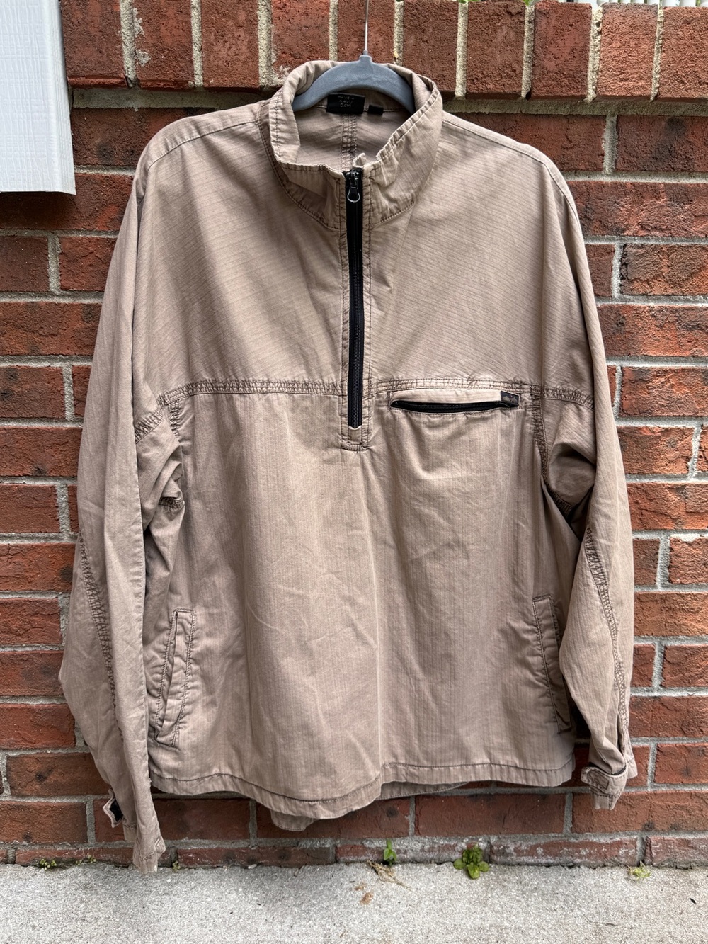 Vintage KAVU Jacket Mens XL Brown Canvas 1/4 Zip Pullover Hiking Workwear